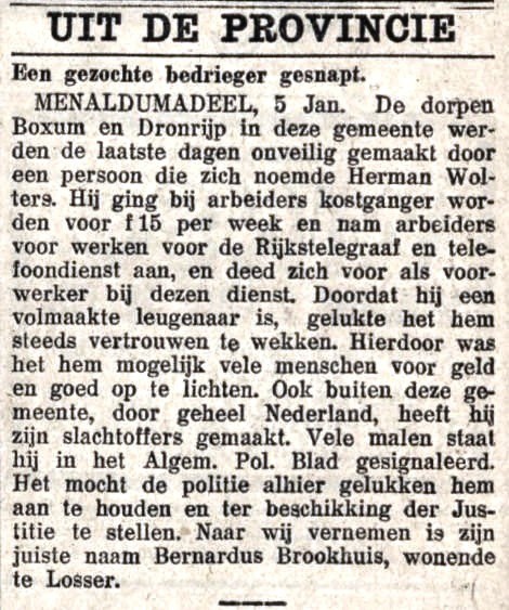 1928-01-06 Leeuwarder Nieuwsblad oplichter Bernardus Brookhuis