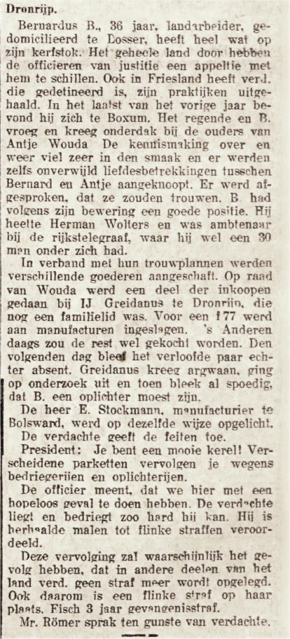 1928-02-23 Leeuwarder Nieuwsblad oplichter Bernardus Brookhuis