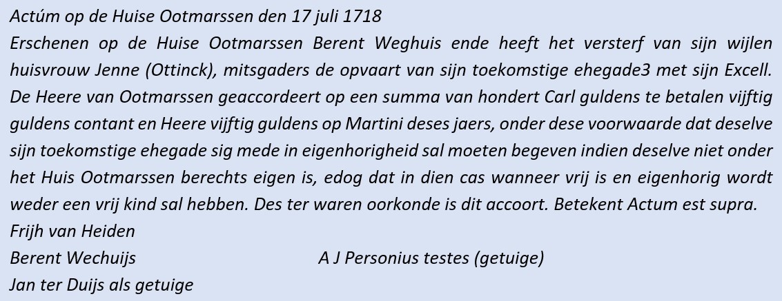 Acte Huise Ootmerssen 17-07-1718 Versterf huisvrouw Jenne Ottinck