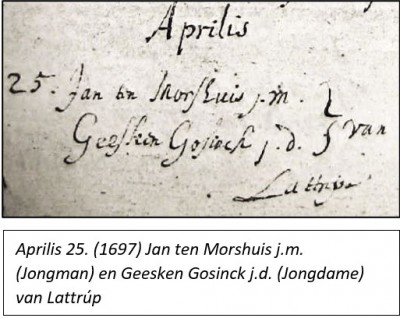 April 25 1697 Jan ten Morshuis en Geesken Gosinck