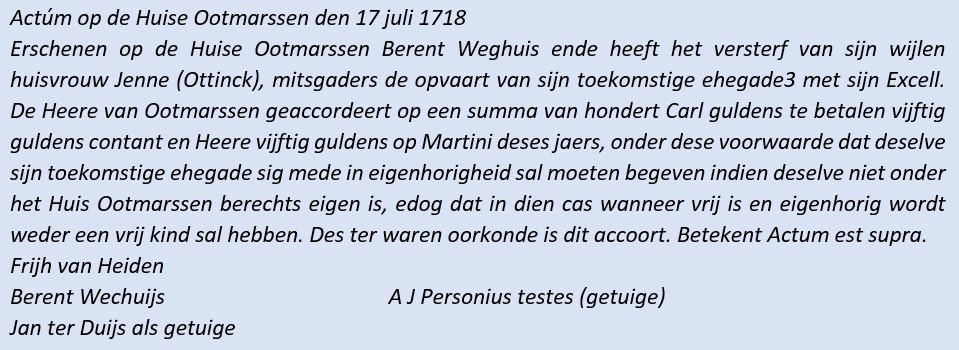 Berent Weghuis versterff Jenne ottinck en opvaart sijn toekomstige ehegade17-07-1718