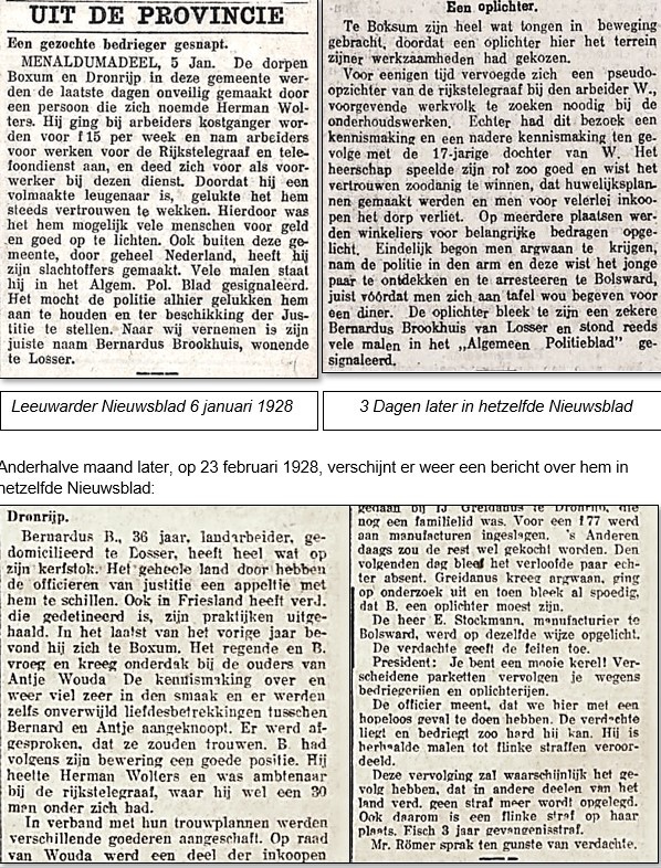 Bernardus Broekhuis Leeuwarder Nieuwsblad 6 en 9 januari 1928