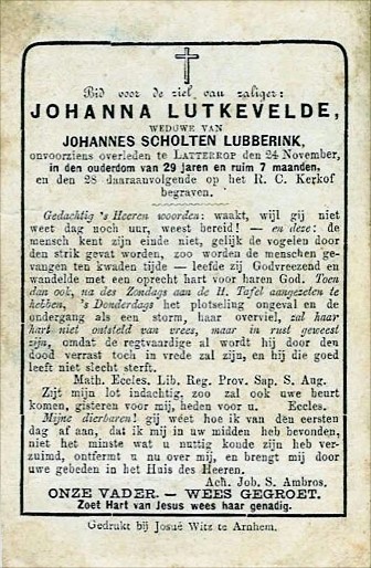 Bidprentje Johanna Scholten Lubberink-Lutkevelde Lattrop