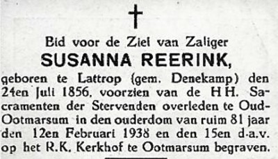 Bidprentje Susanna Reerink Lattrop 1856-1938