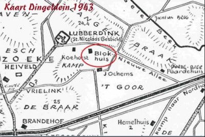 Blokhuis Noord Deurningen kaart Dingeldein 1943