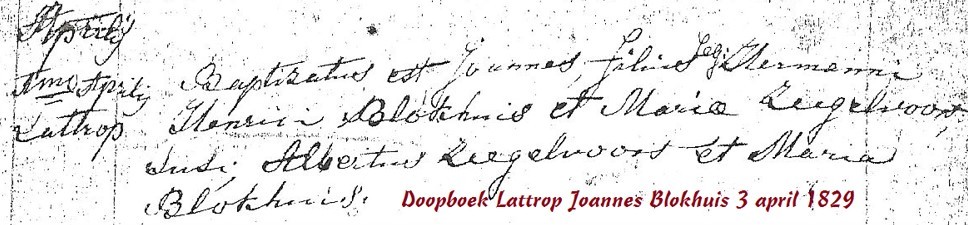 Doopboek Lattrop Joannes Blokhuis 3 april 1829