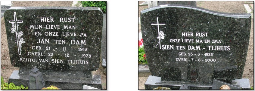 Grafsteen Jan ten Dam (1915-1978) en Sien Tijhuis (1925-2000)