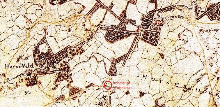 Hottingerkaart 1773-1794 Imhorst of Wevershuis in Tilligte