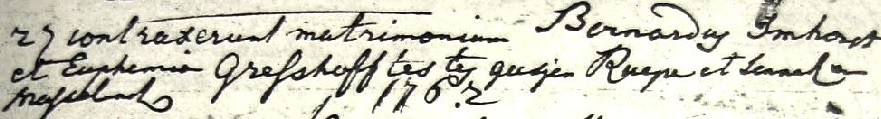 Huwelijk Bernardus Imhorst en Euphemia Gresshoff Tilligte 27-12-1761 