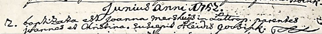 Joanna Mershuis in Lattrop (RC doopboek Ootmarsum 2 juni 1752)