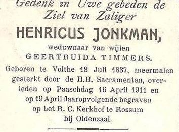 Jonkman Henricus  1837-1911 wv G Timmers