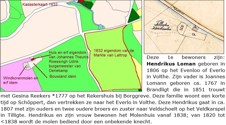 Kadasterkaart Lattrop 1832 windkorenmolen op de Hamerbult in Lattrop