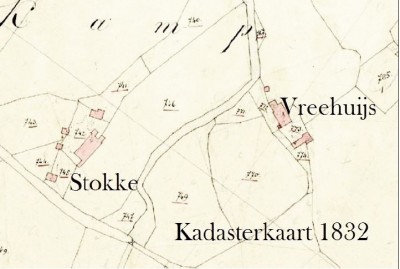 Kadasterkaart 1832 Vreehuis en Stokke in Lattrop
