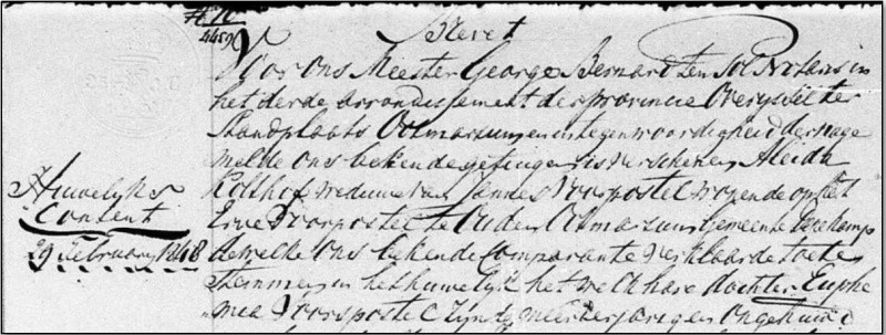 Huwelijkscontent 9 Februari 1848