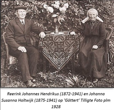 Reerink Johannes Hendrikus (1872-1941) en Johanna Susanna Holtwijk (1875-1941) op 'Göttert' Tilligte foto plm. 1928