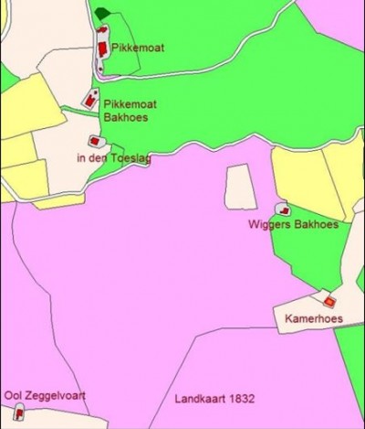 Landkaart 1832 Kamerhoes in de Rammelbeekmaten in Lattrop