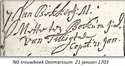 NG trouwboek Ootmarssum 21-01-1703 Jan Bekkers en Mette ten Bokum