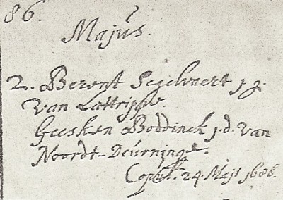 NG trouwboek Ootmarssum 24-05-1686 Berent Segelvaert en Geesken Boddinck