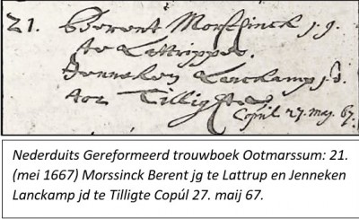 NG trouwboek Ootmarssum 27-05-1667 Morssinck Berent en Jenneken Lanckamp