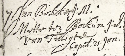 NG trouwboek Ootmarssum Jan Bekkers en Mette ten Bokum 21-01-1703