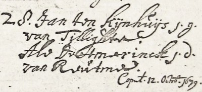 NG trouwboek Ootmarssum Jan ten Kijnhuijs en Ale Deetmerinck 12-10-1679