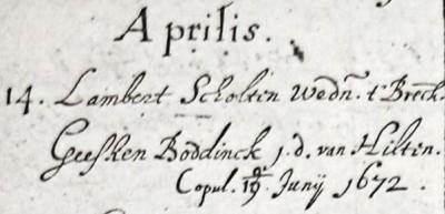 NG trouwboek Ootmarsum Lambert Scholten en Geesken Bodde 19-06-1672