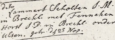 NG trouwboek Ootmarsum Lammert Scholten Breklenkamp en Fenneken Horst 23-11-1732