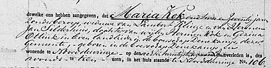 Overlijdensakte Denekamp van Maria Kok 29-04-1830