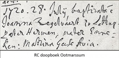 RC doopboek Ootmarssum 28-07-1720 Joanna Zegelvaert