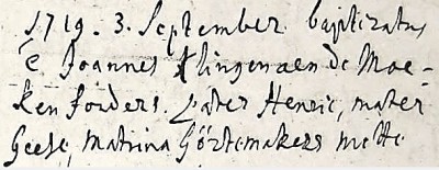 RC doopboek Ootmarsum Joannes Klinge aen de Moekenfonders in Tilligte03-09-1719