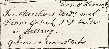 RC trouwboek Ootmarssum Jan Morshuis wedr en Fenne Gosink 23-11-1755