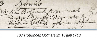 RC trouwboek Ootmarsum 18-06-1713 Jan Bossinck en Geertjen Janssen Pigmate