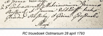 RC trouwboek Ootmarsum 28-04-1793 Joannes Bossink en Joanna Veldhoff