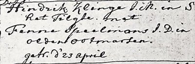 RC trouwboek ootmarsum Hindrik Klinge en Fenne Speelman 23-04-1780