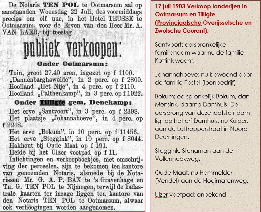 17 juli 1903 Verkoop landerijen in Ootmarsum en Tilligte (Provinciaalsche Overijsselsche en Zwolsche Courant).