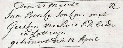 Trouwboek Ootmarssum 22 maart 1750 (ondertrouw)