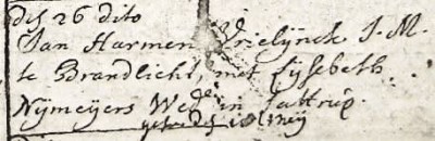 Vrielijnck Jan Harmen en Lijsebeth Nijmeijers otr 26-04-1722 tr 18-05-1722 