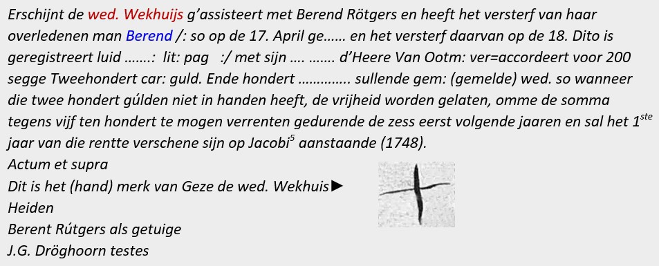 Wed. Wekhuijs versterf Berend Wekhuijs 17-04-1748